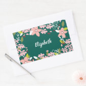Groen met roze bloemen gepersonaliseerd rechthoekige sticker (Envelop)