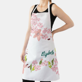 Groen met roze bloemen gepersonaliseerd schort