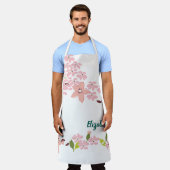 Groen met roze bloemen gepersonaliseerd schort (Gedragen)