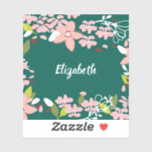 Groen met roze bloemen gepersonaliseerd sticker (Vel)