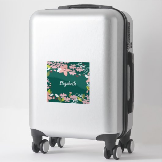 Groen met roze bloemen gepersonaliseerd sticker (Koffer)