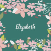 Groen met roze bloemen gepersonaliseerd sticker (Voorkant)