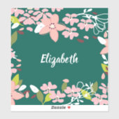 Groen met roze bloemen gepersonaliseerd sticker (Vel)