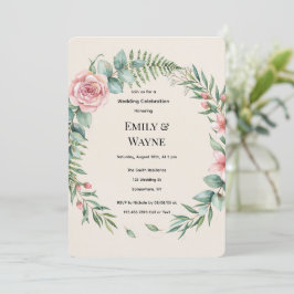 Groen Met Roze Bloemen Romantische Bruiloft Kaart