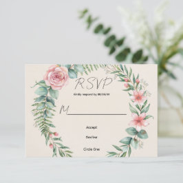 Groen Met Roze Bloemen Romantische Bruiloft RSVP Kaartje