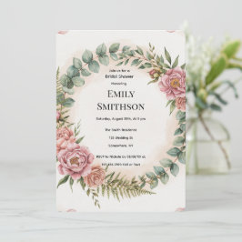 Groen Met Roze Bloemen Romantische Bruiloftsborrel Kaart