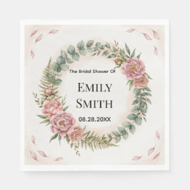 Groen Met Roze Bloemen Romantische Bruiloftsborrel Servet