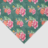 Groen met roze bloemen tissuepapier (Detail)