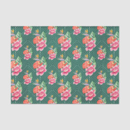 Groen met roze bloemen tissuepapier