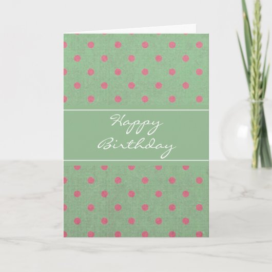  groen met roze poka Dots Birthday Kaart (Voorkant)