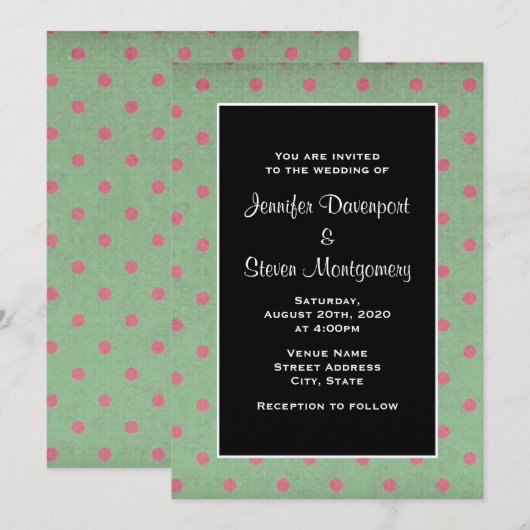 Groen met roze poka Dots Wedding Kaart (Voorkant / Achterkant)
