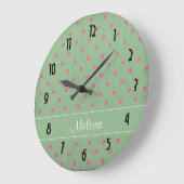  groen met roze poladots patroon grote klok (Hoek)