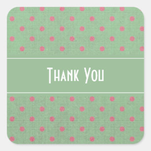 Groen met Roze Polka Dots Dank je Vierkante Sticker