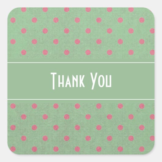 Groen met Roze Polka Dots Dank je Vierkante Sticker (Voorkant)