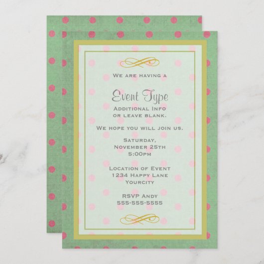  Groen met Roze Polka Dots Generic Party Kaart (Voorkant / Achterkant)