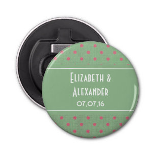 Groen met Roze Polka Dots Weddenschap Button Flesopener