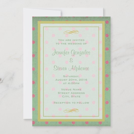 Groen met roze polka stippen bruiloft kaart (Voorkant)