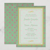 Groen met roze polka stippen bruiloft kaart (Voorkant / Achterkant)