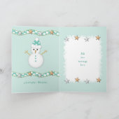 Groen met sneeuwsterren en met kerstfoto's feestdagen kaart (Binnen)