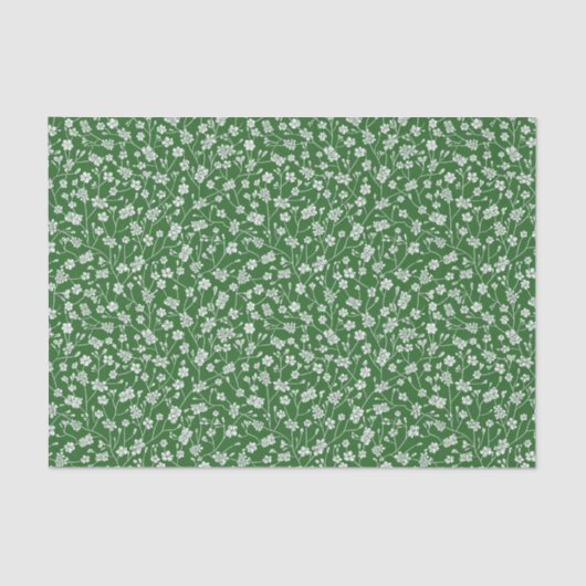 Groen met tiny White Flowers Tissue Paper Tissuepapier (Voorkant)