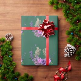 Groen met vogels en bloemen Inpakpapier