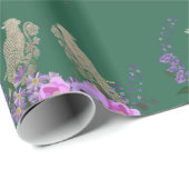 Groen met vogels en bloemen Inpakpapier (Rol Hoek)