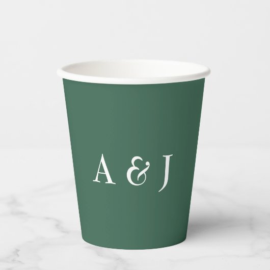 Groen met wit monogram papieren bekers (Voorkant)
