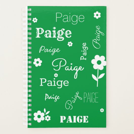 Groen met Witte Bloemen, Aangepaste naamplanner Planner (Voorkant)