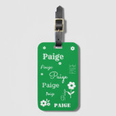 Groen met Witte Bloemen, Gepersonaliseerd Bagagela Bagagelabel (Voorkant (verticaal))