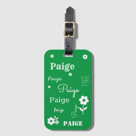 Groen met Witte Bloemen, Gepersonaliseerd Bagagela Bagagelabel (Voorkant (verticaal))