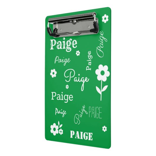 Groen met Witte Bloemen, Gepersonaliseerd Mini Klembord (Angled2)