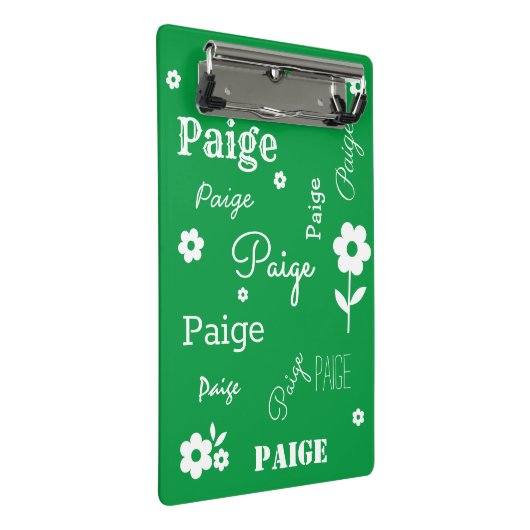 Groen met Witte Bloemen, Gepersonaliseerd Mini Klembord (Schuin)