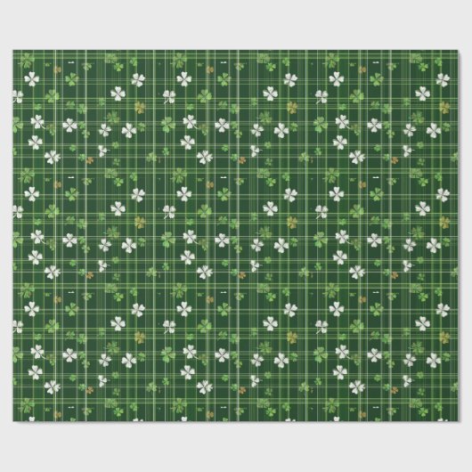 Groen met witte en groene klaverbladeren cadeaupapier (Vlak)