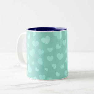Groen met witte harten en blauw interieur tweekleurige koffiemok