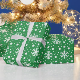 GROEN MET WITTE KERSTSNEEUWLAPPEN CADEAUPAPIER