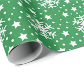 GROEN MET WITTE KERSTSNEEUWLAPPEN CADEAUPAPIER (Rol Hoek)