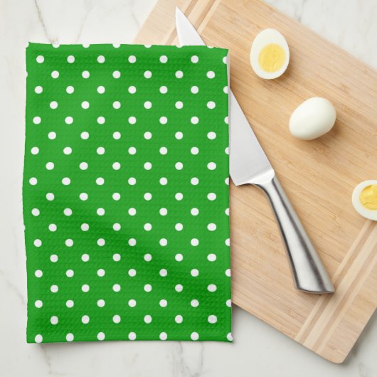 Groen met Witte Polka Dots Theedoek (Quarter Fold)
