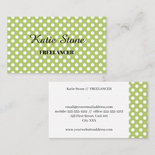 Groen met witte stippen visitekaartje (Voorkant / Achterkant)