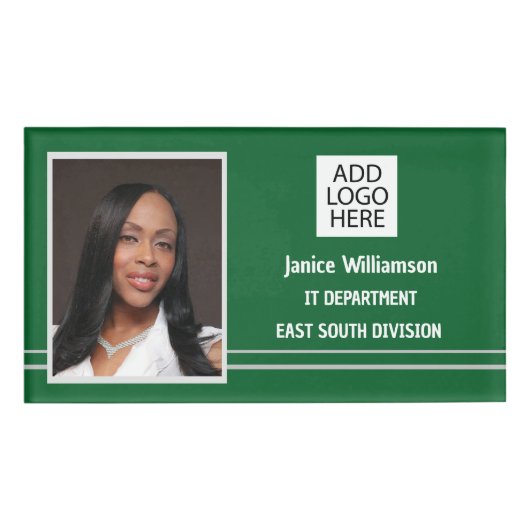 Groen met witte strepen Naam en foto Naambadge (Voorkant)