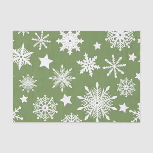 GROEN MET WITTE WINTERSNOWFLAKS TISSUEPAPIER (Voorkant)