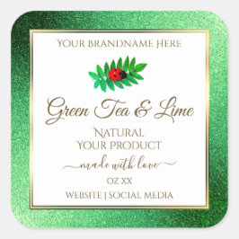 Groen metaal Glitter White Product Label Ladybug