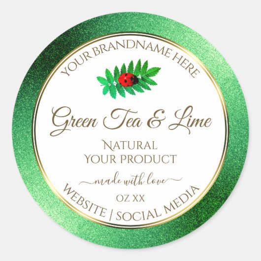 Groen metaal Glitter White Product Label Ladybug (Voorkant)