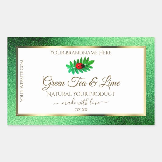 Groen metaal Glitter White Product Label Ladybug (Voorkant)