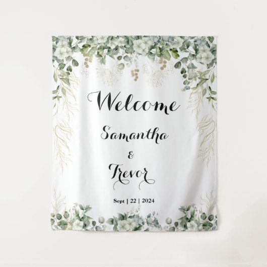 Groen & Metallic Gold Blooms: een Vrijgezellenfees Wandkleed (Voorkant)