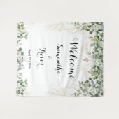 Groen & Metallic Goud Blooms: Een Bruiloft Welkom Wandkleed (Voorkant (horizontaal))