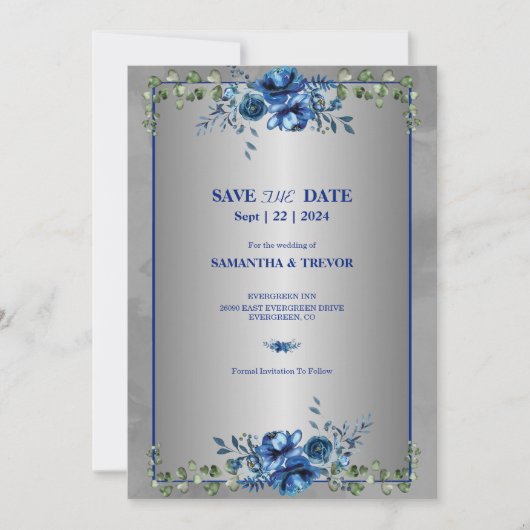 Groen & Metallic Goud Blooms: Save The Date Kaart (Voorkant)