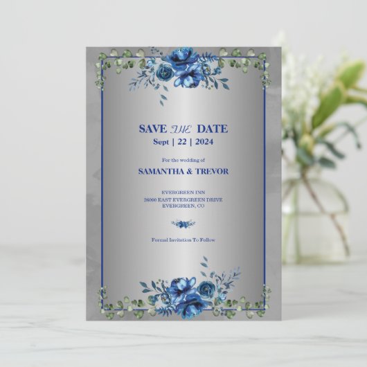 Groen & Metallic Goud Blooms: Save The Date Kaart (Staand voorkant)