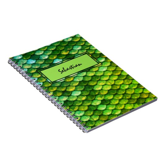 Groen Metallic Reptilian Scales Aangepast Hoesje Notitieboek (Rechterzijde)