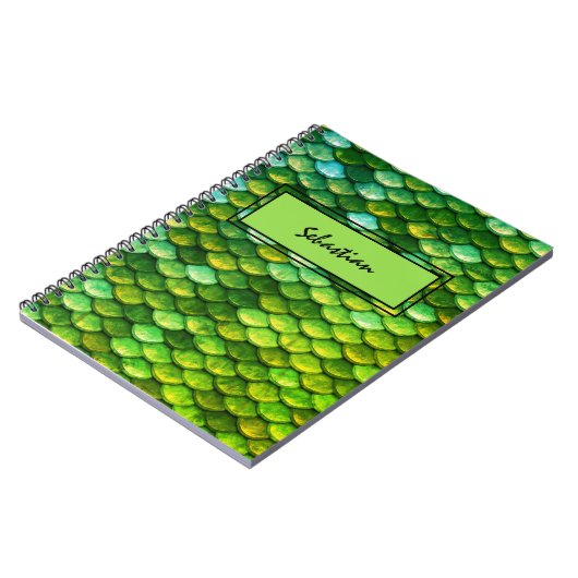 Groen Metallic Reptilian Scales Aangepast Hoesje Notitieboek (Linkerzijde)