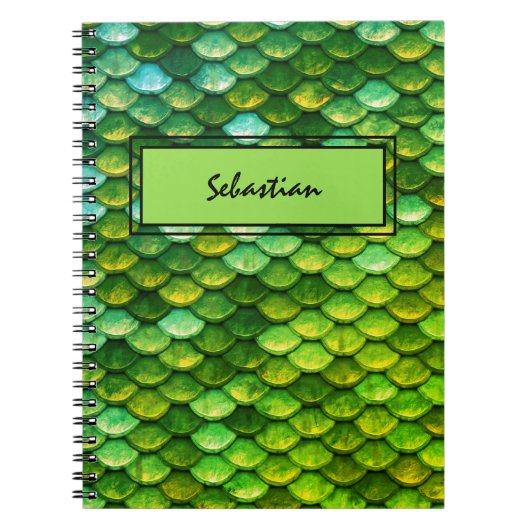 Groen Metallic Reptilian Scales Aangepast Hoesje Notitieboek (Voorkant)